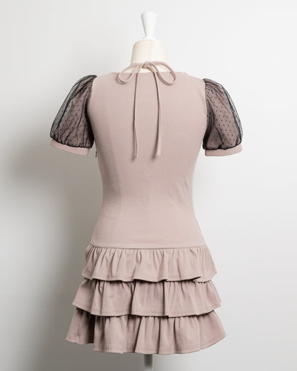 チュールレイヤードティアードリブワンピース