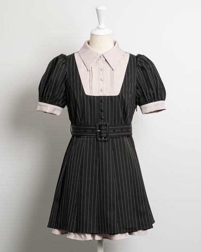 リボンタイ付きプリーツミニワンピース