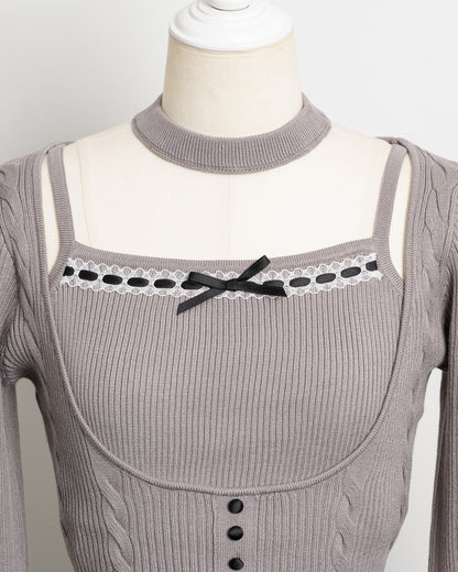 チョーカー付きケーブルカーデ×キャミセット