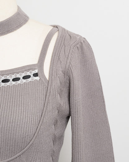 チョーカー付きケーブルカーデ×キャミセット