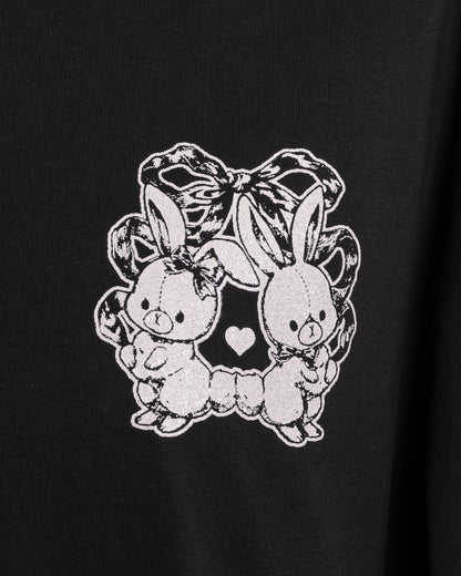 リボンクロスラメプリントオーバーサイズTシャツ