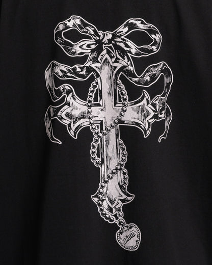 リボンクロスラメプリントオーバーサイズTシャツ