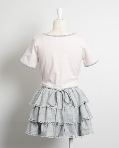 バイカラーTシャツ×ティアードスカートセット