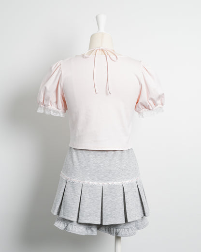 リボンパフT×プリーツミニスカパンセット