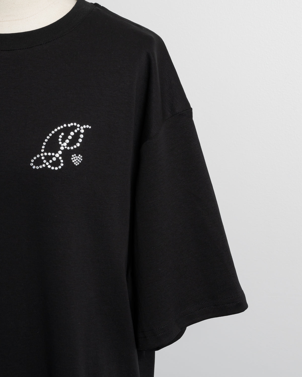ラインストーンリボンロゴオーバーサイズ半袖Tシャツ
