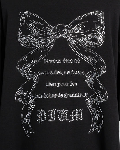ラインストーンリボンロゴオーバーサイズ半袖Tシャツ