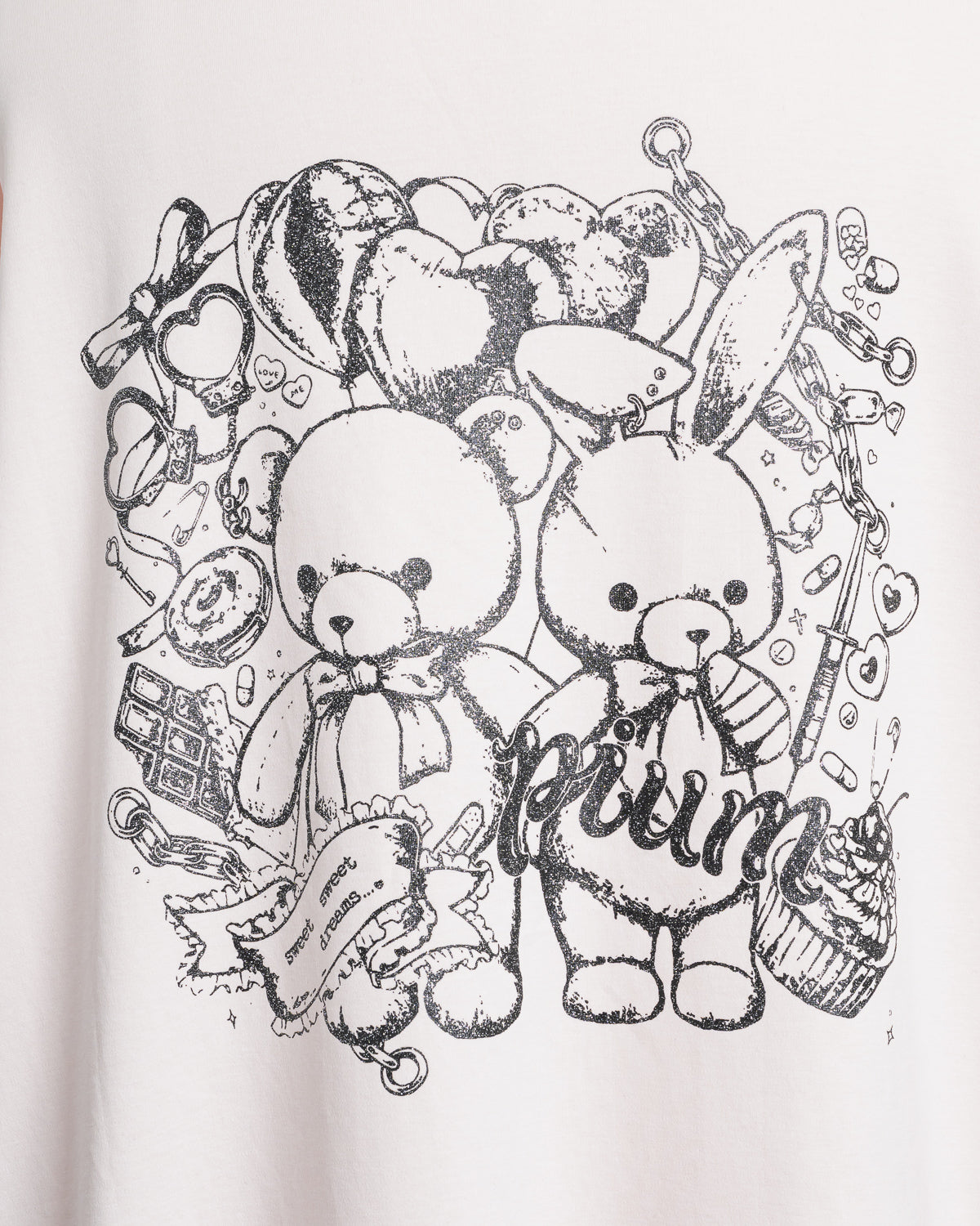 pium teddy friends ラメプリントオーバーサイズ半袖Tシャツ