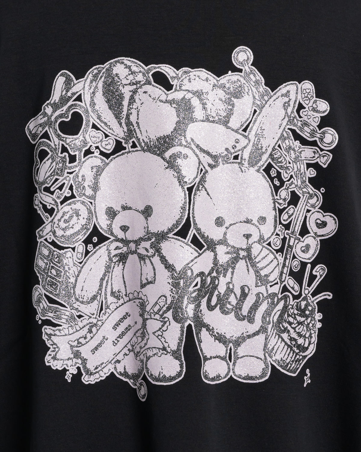 pium teddy friends ラメプリントオーバーサイズ半袖Tシャツ