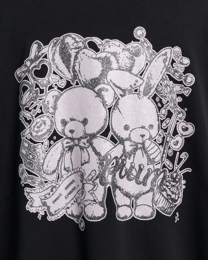 pium teddy friends ラメプリントオーバーサイズ半袖Tシャツ