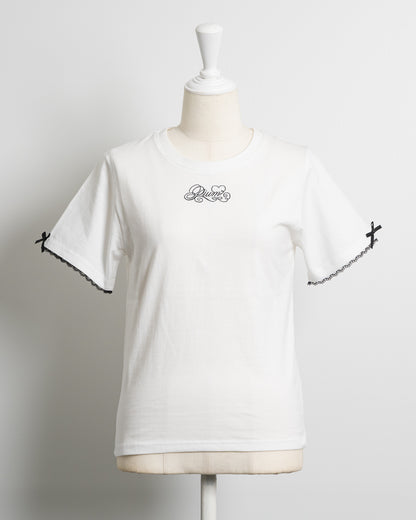 ロゴ刺繍レースリボンTシャツ