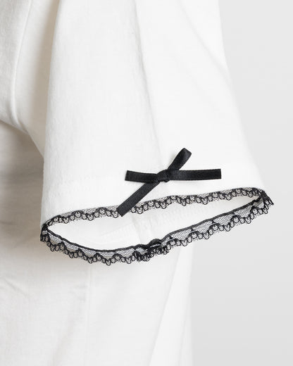 ロゴ刺繍レースリボンTシャツ