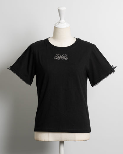 ロゴ刺繍レースリボンTシャツ