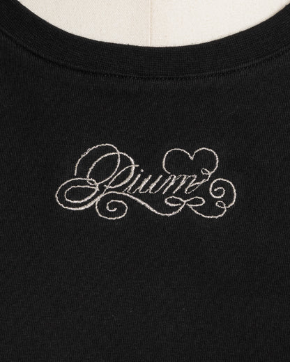 ロゴ刺繍レースリボンTシャツ