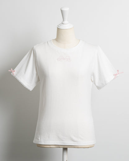 ロゴ刺繍レースリボンTシャツ
