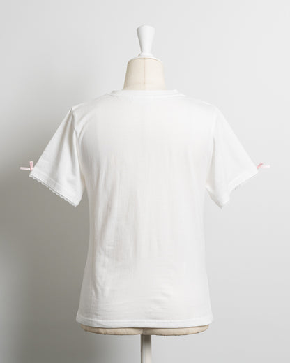 ロゴ刺繍レースリボンTシャツ