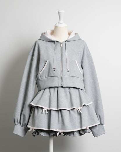 バイカラーティアードスカート×パーカーセット