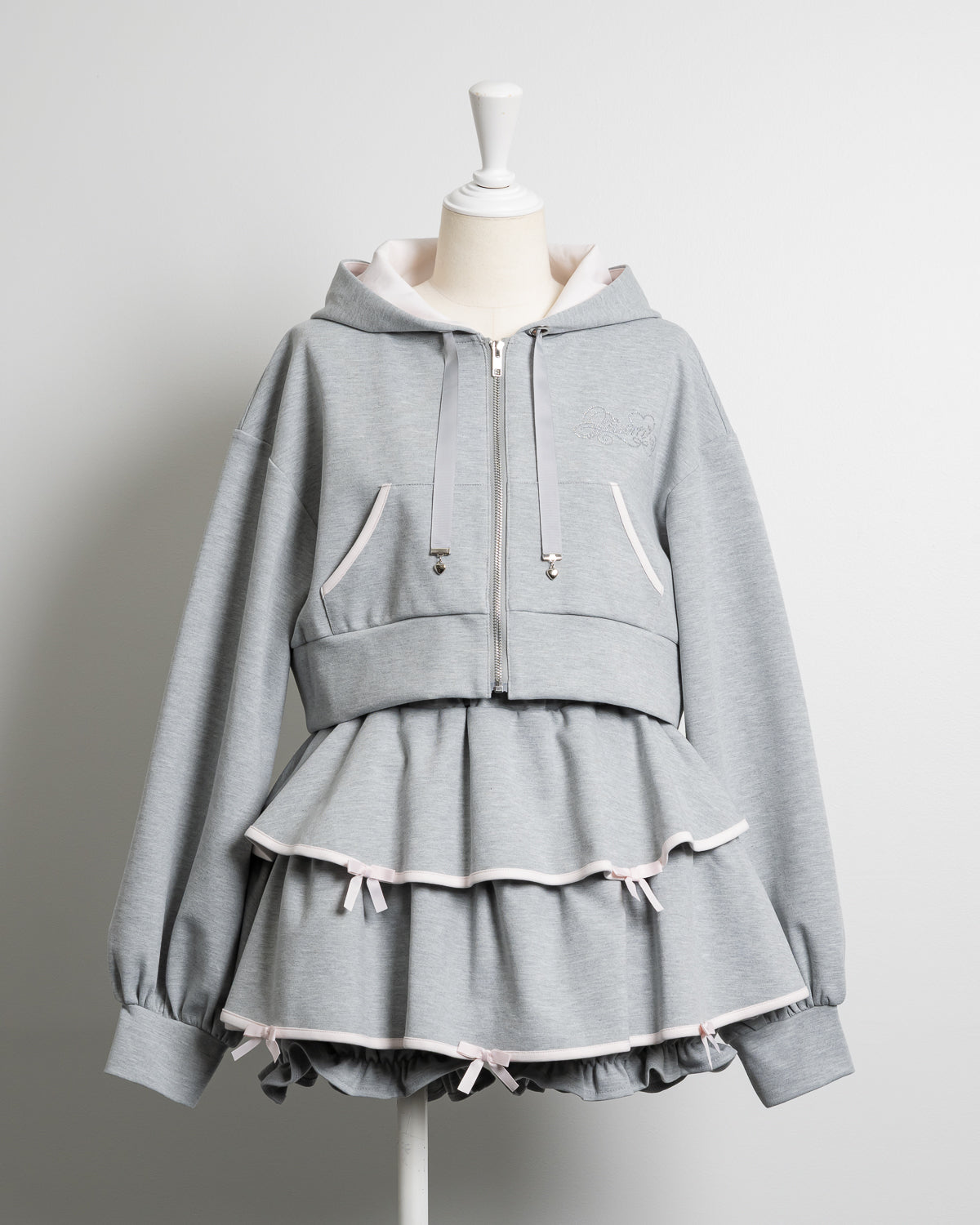バイカラーティアードスカート×パーカーセット