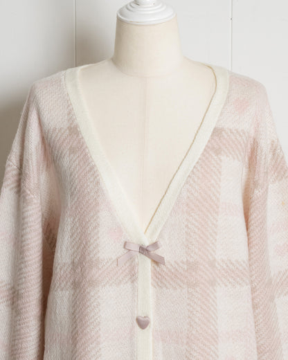 piumハートチェックロングカーディガン