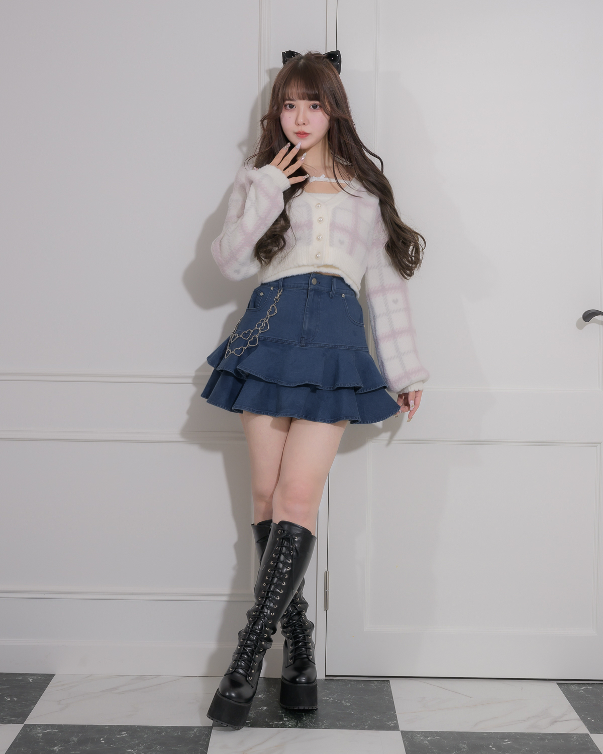 ハートチェックカーデキャミセット