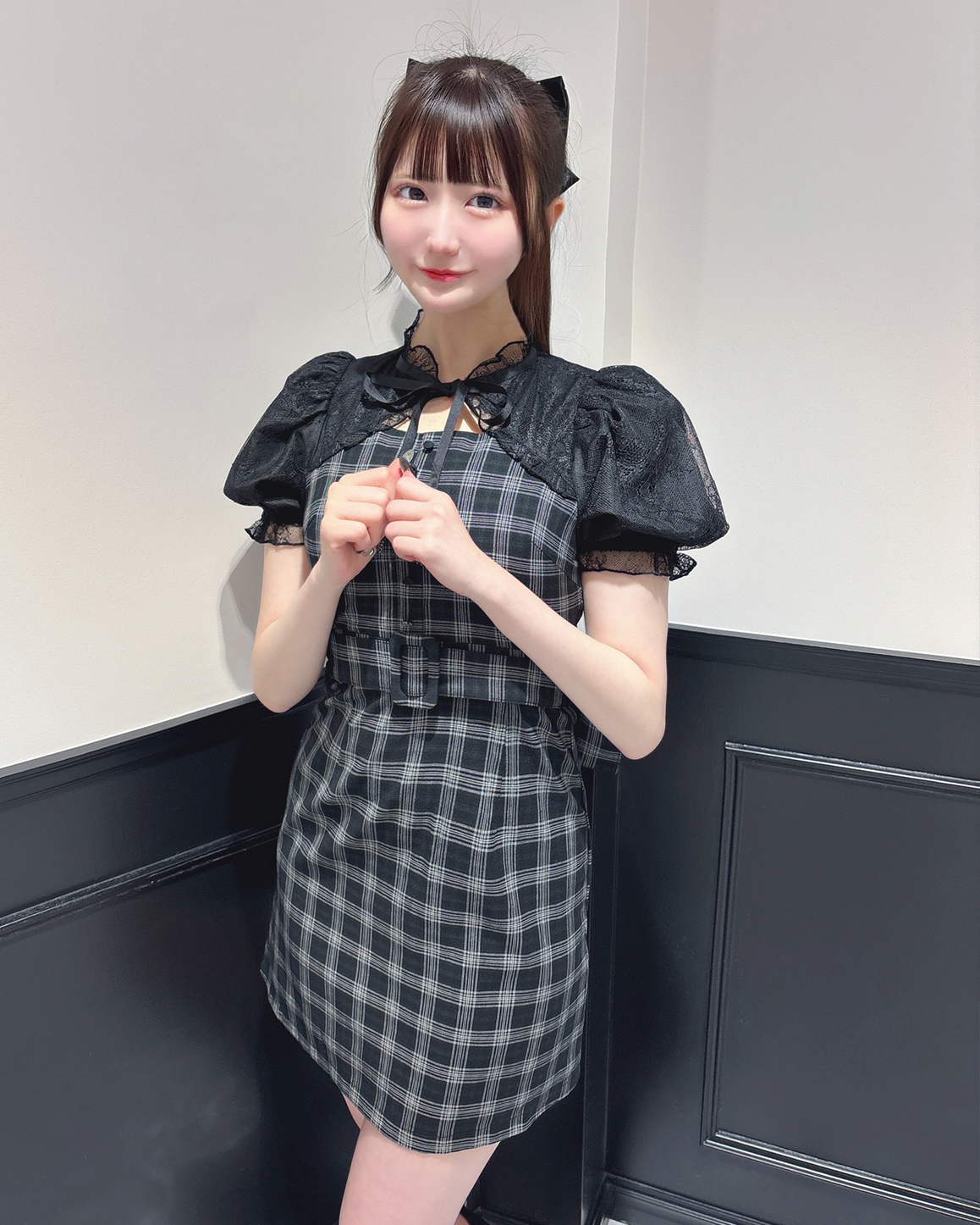 モデル身長:160cm/着用カラー:ブラックチェック