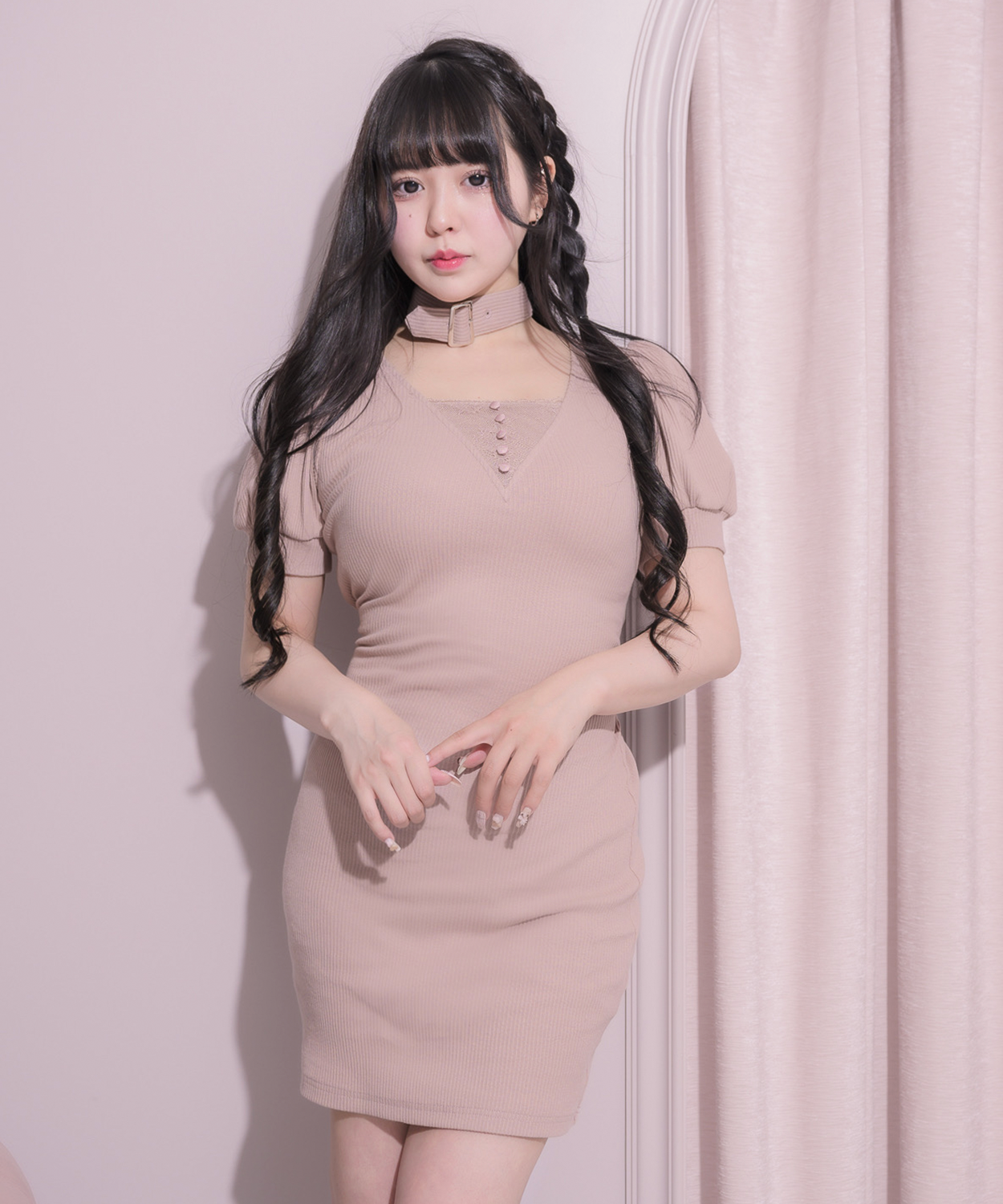 pium サイドクロスチョーカーフレアワンピース ホワイトミックス バックリボンチョーカーカットワンピース – pium
