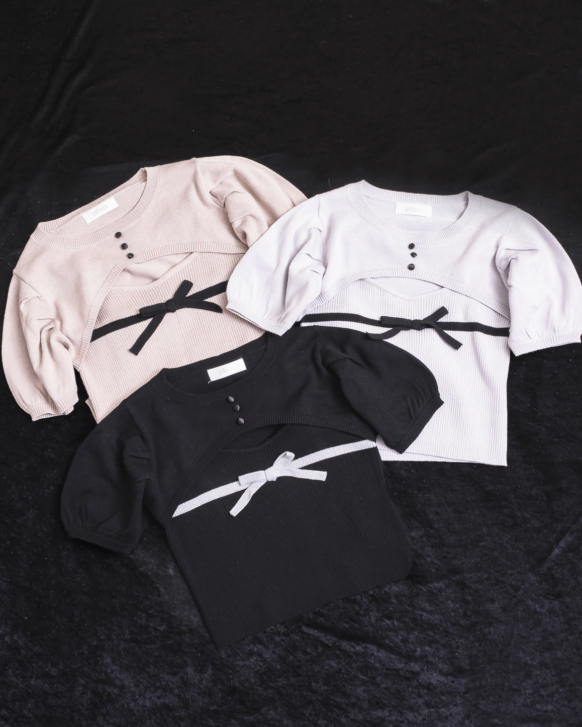 バイカラーリボンニットセット