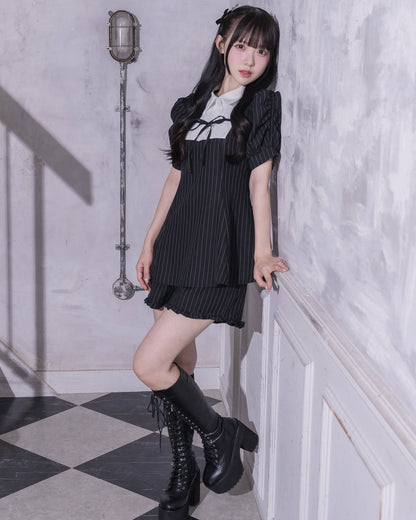 モデル身長：159cm/着用カラー：ブラックストライプ