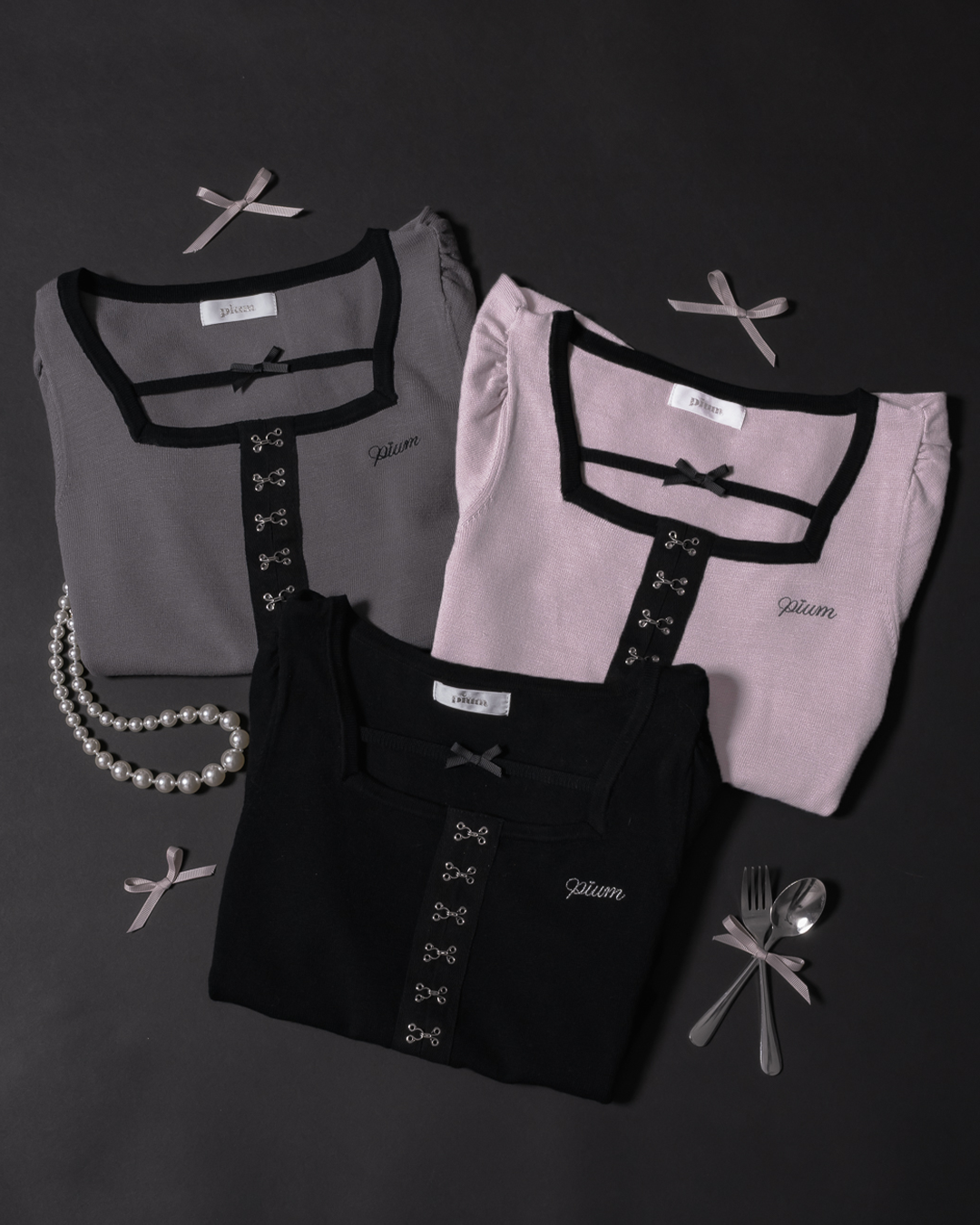 フロントホックリボンテープニット