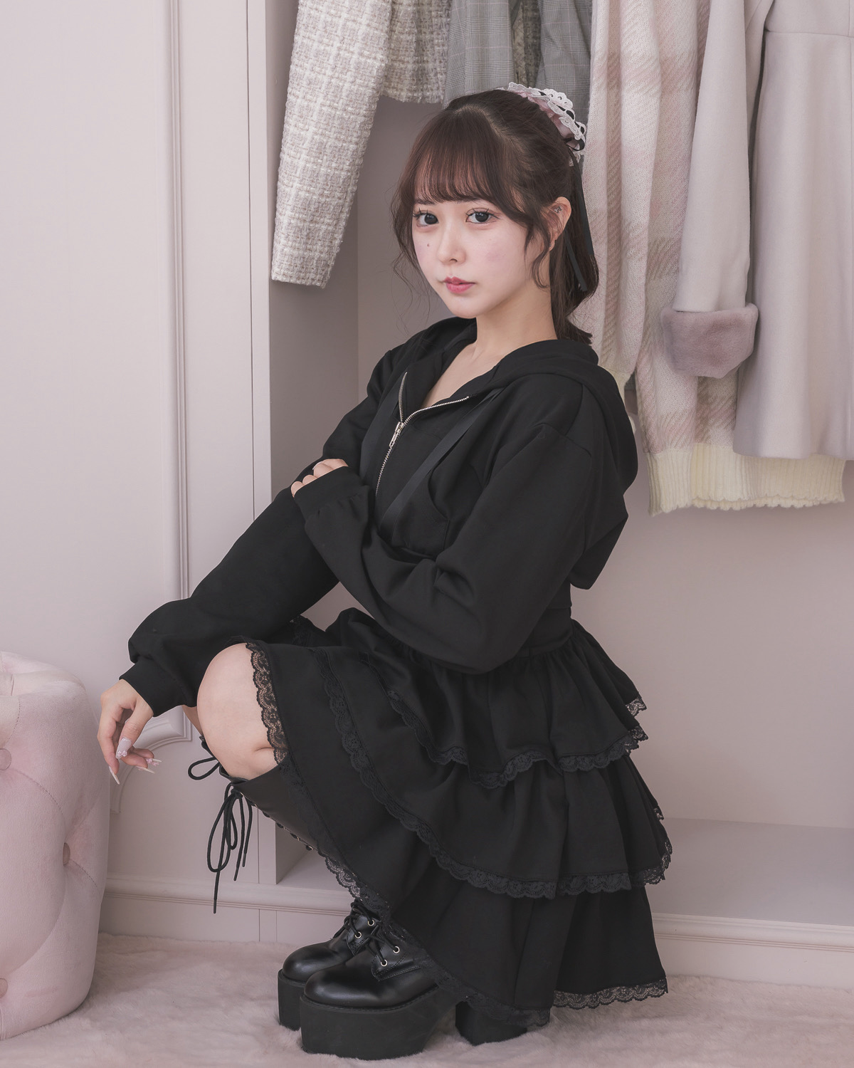 モデル身長：157cm/着用カラー : ブラック