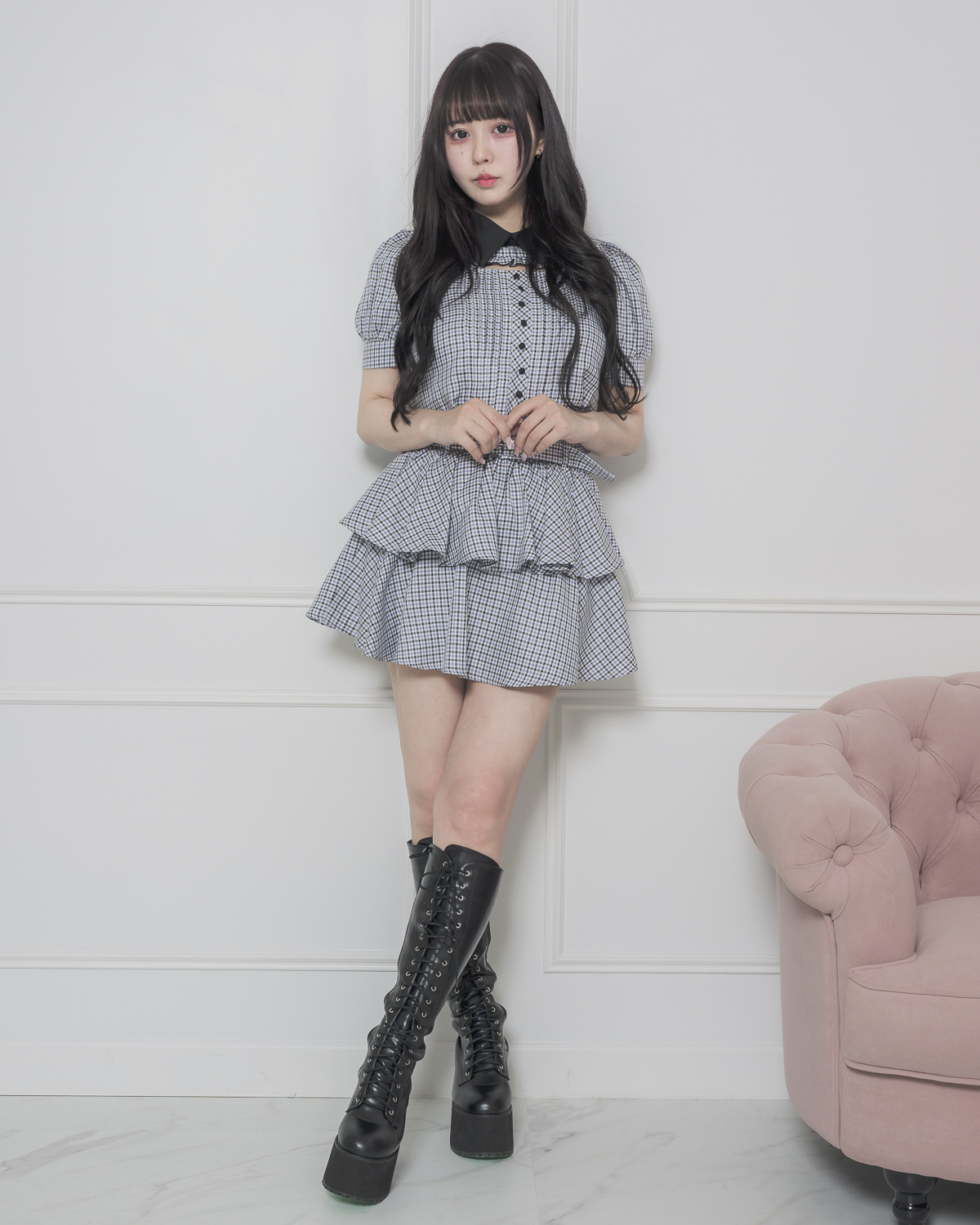 モデル身長:157cm/着用カラー:ブルーチェック