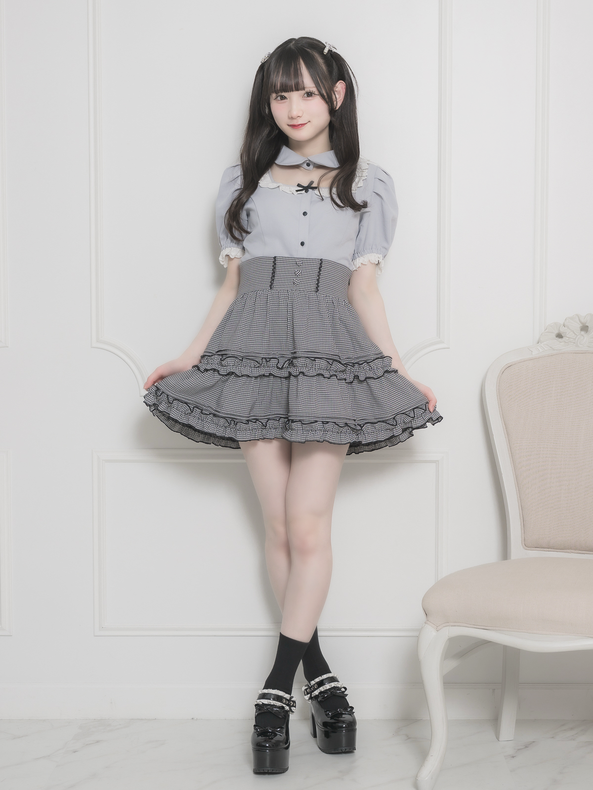 モデル身長:155cm/着用カラー:ギンガム