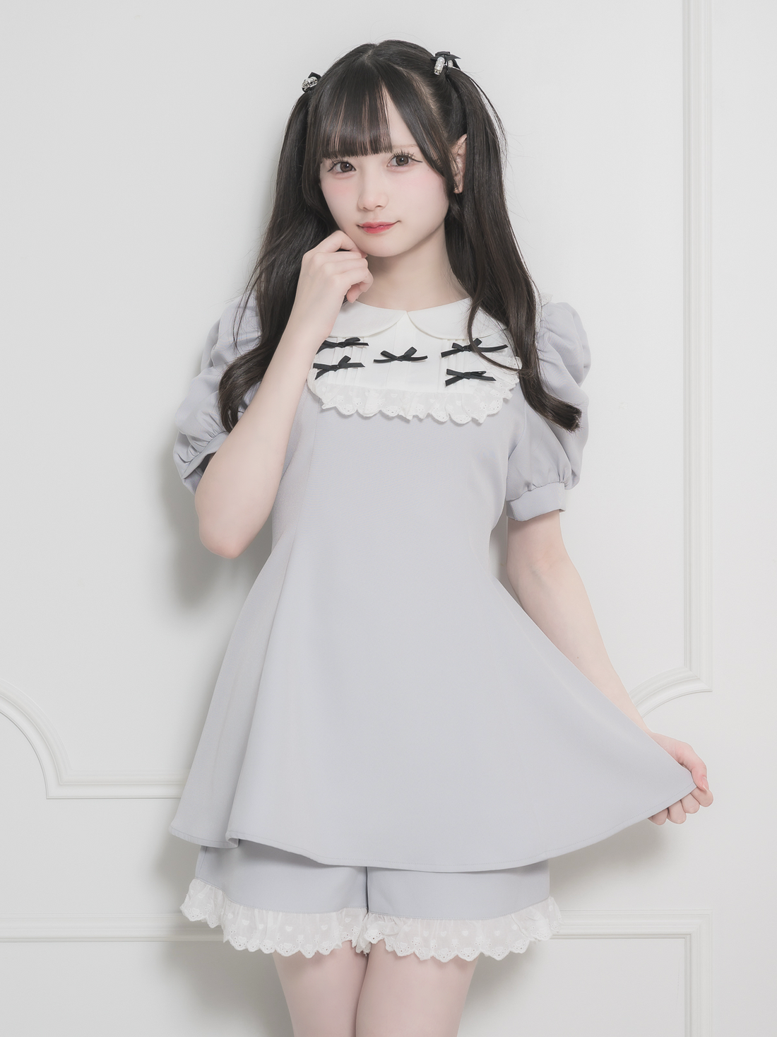 モデル身長：155cm/着用カラー:ブルーグレー