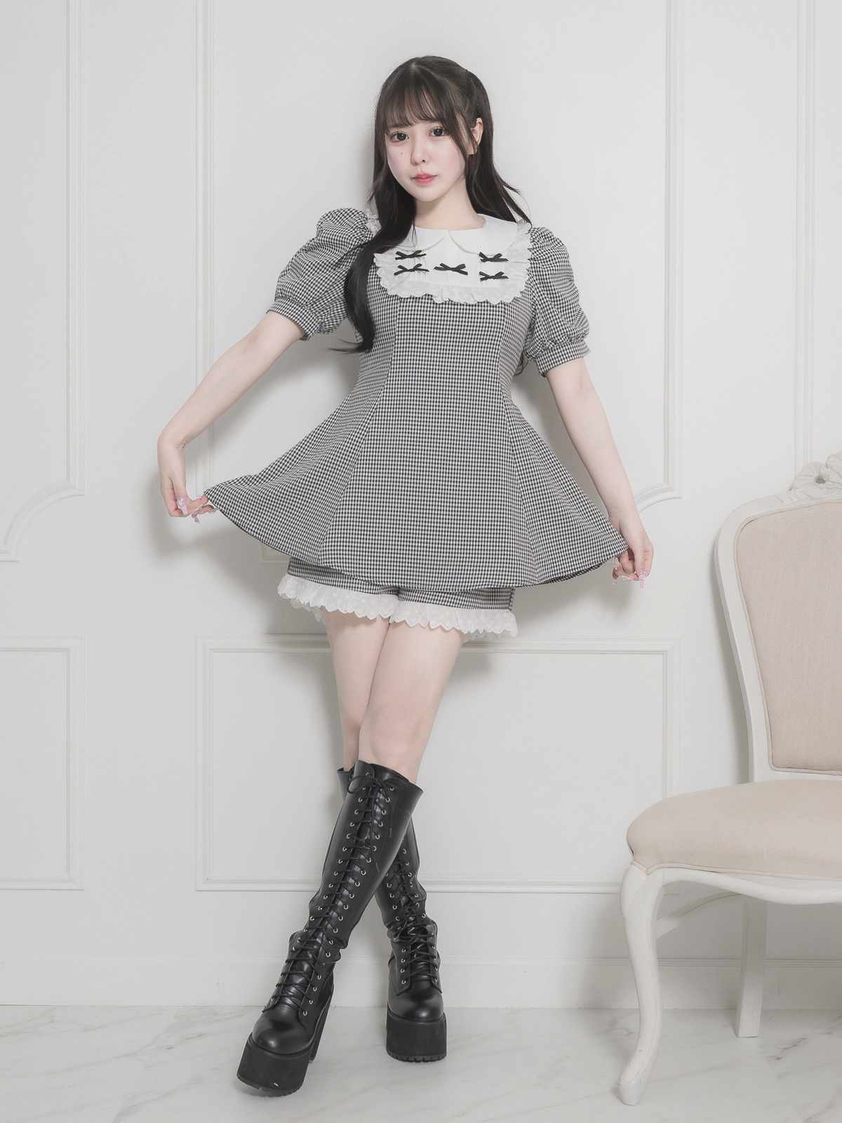 モデル身長:157cm/着用カラー:ギンガム