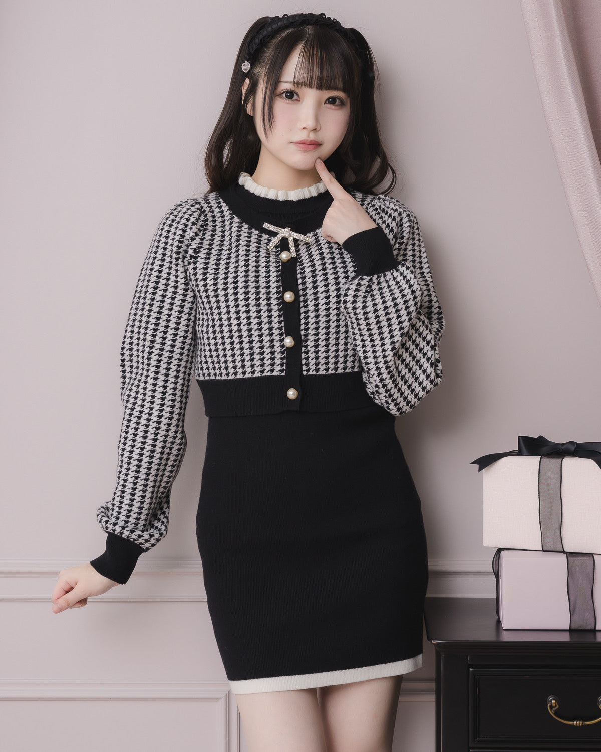 ビジューリボンニットワンピセット – pium