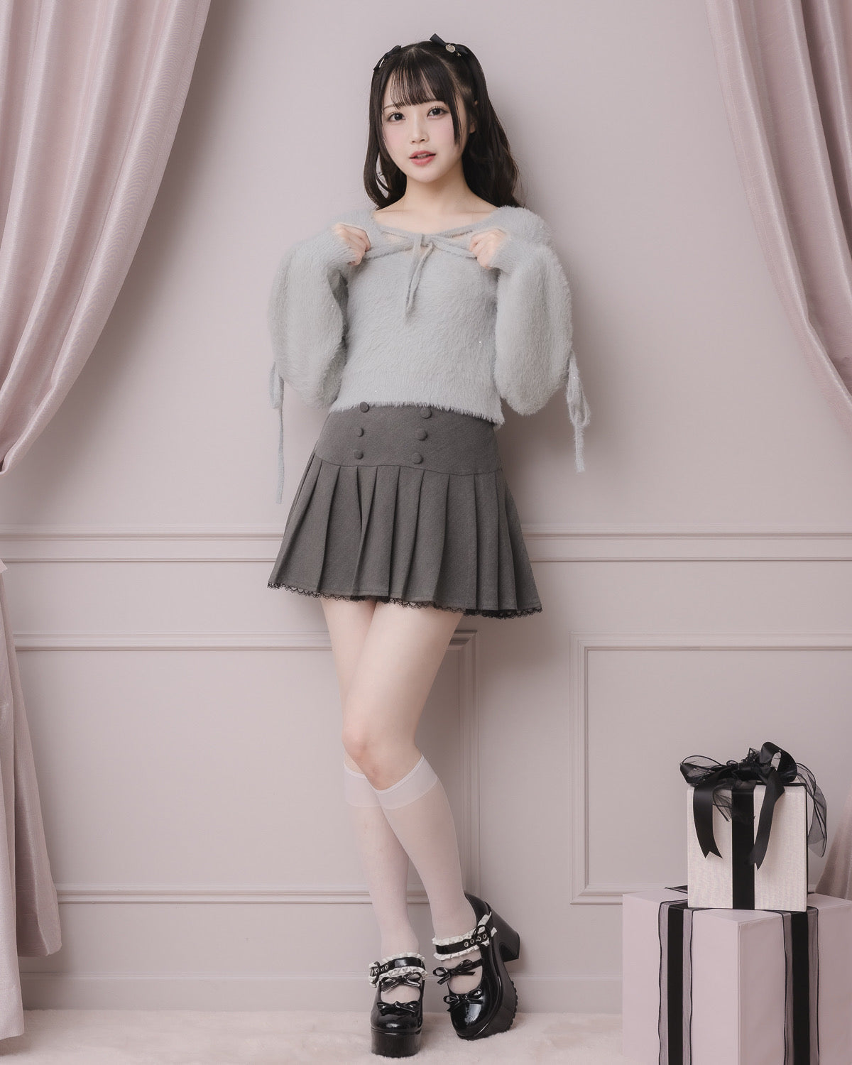 モデル身長：158cm/着用カラー:ブルーグレー