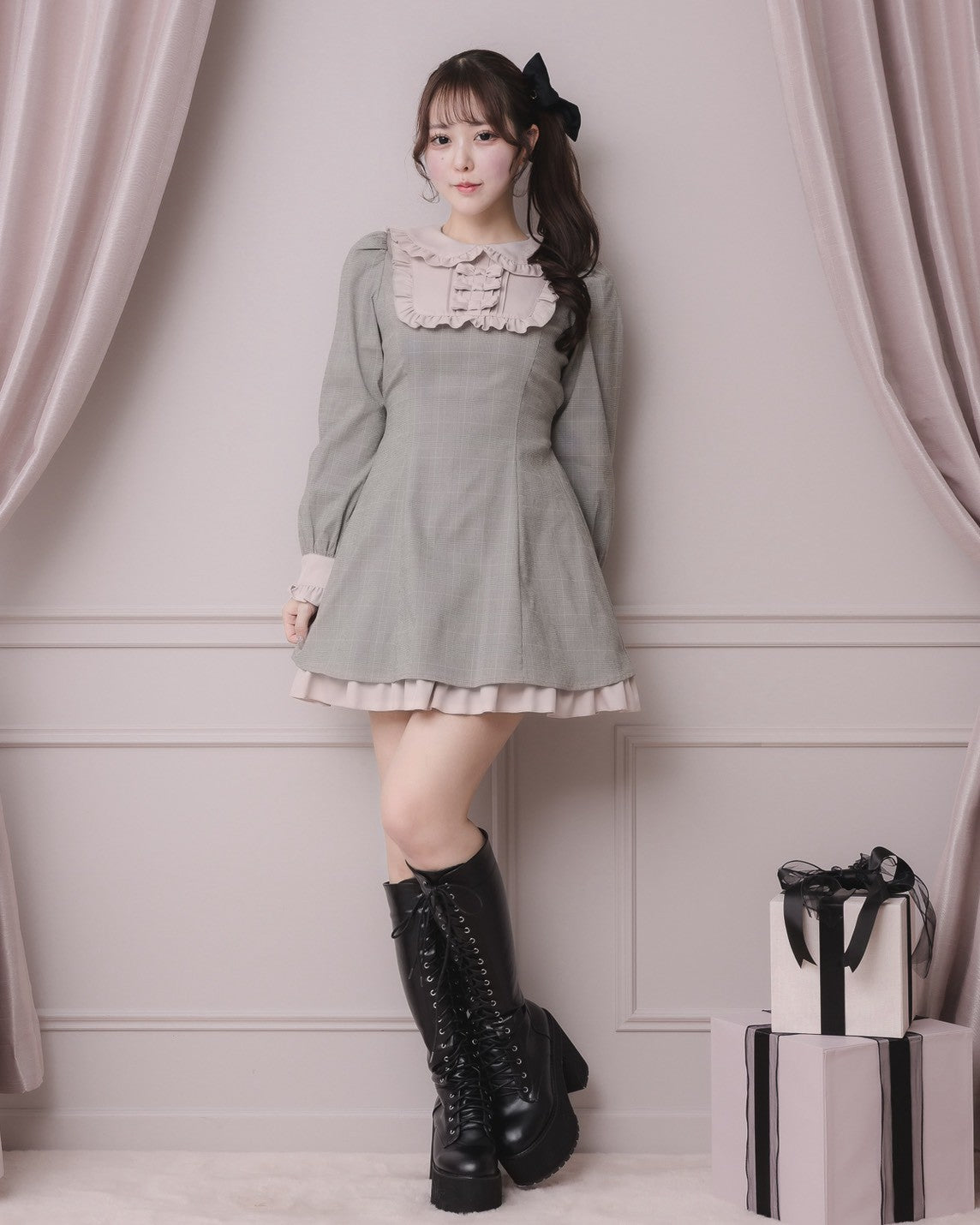 モデル身長：157cm/着用カラー:グレーチェック