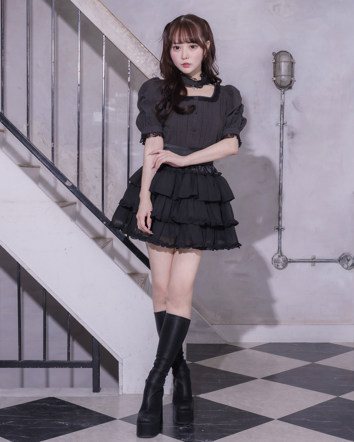 モデル身長:157cm/着用カラー : グレーギンガム