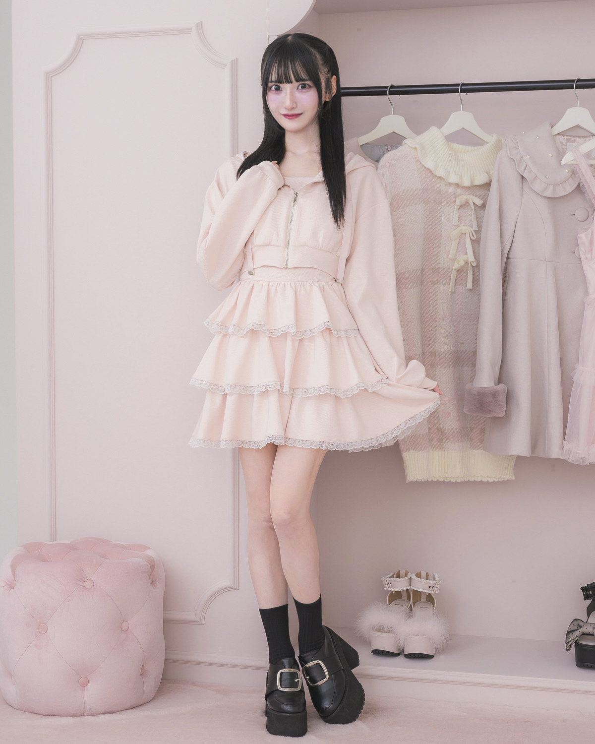 モデル身長：157cm/着用カラー :  ピンク