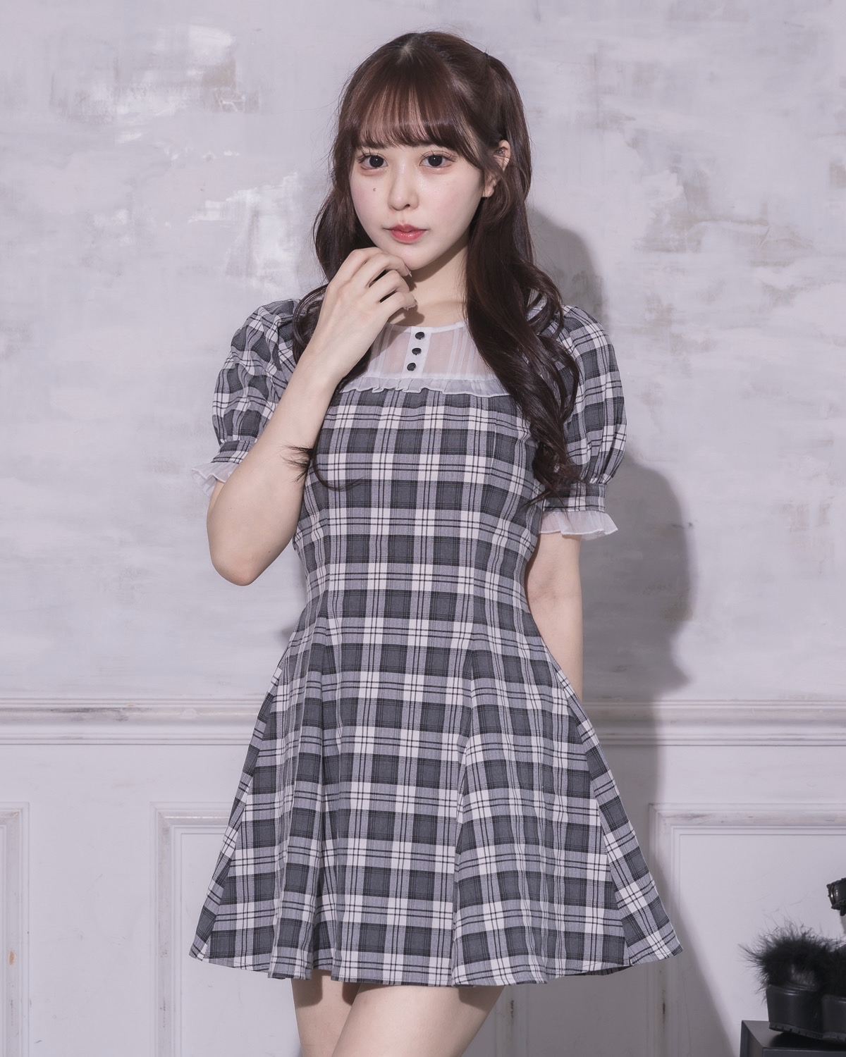 モデル身長:157cm/着用カラー:アイボリーチェック