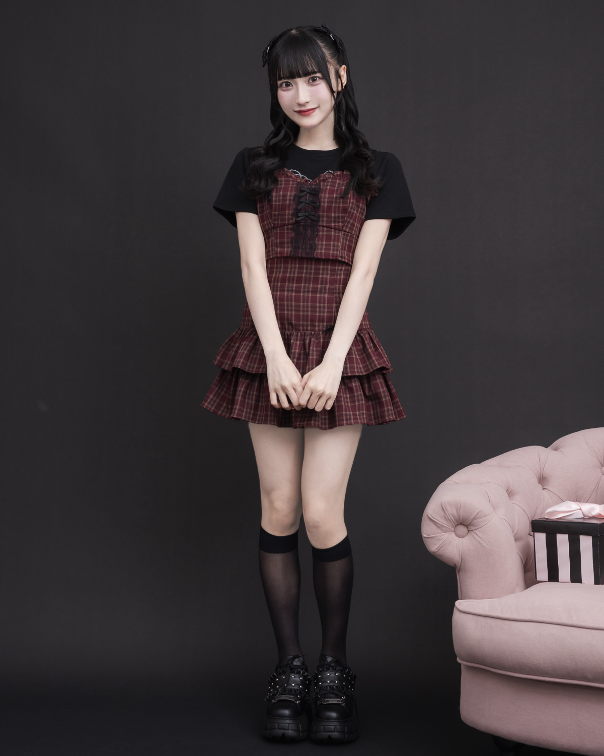モデル身長：157cm/着用カラー：レッドチェック