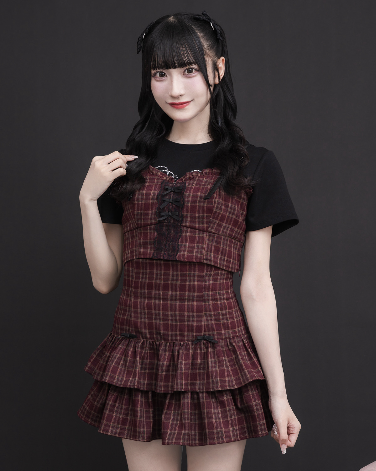 モデル身長：157cm/着用カラー：レッドチェック