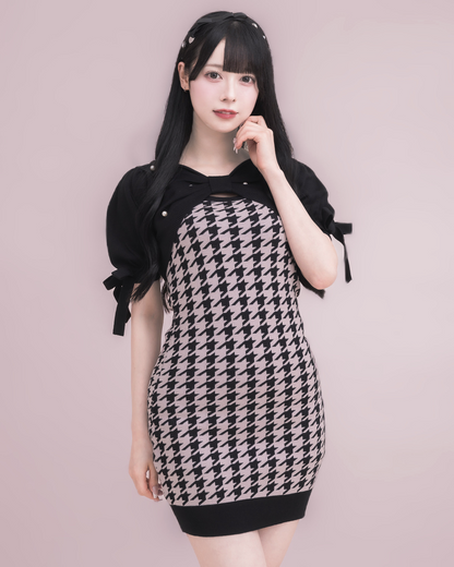 リボンニット×千鳥柄ニットワンピース – pium リボンニット×千鳥柄ニットワンピース – pium