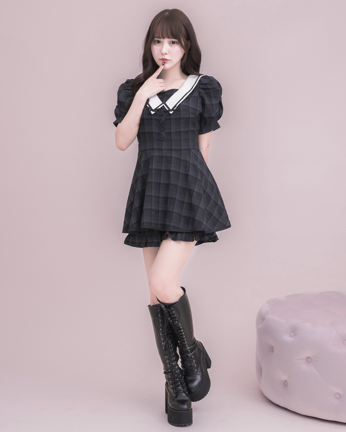 モデル身長:157cm/着用カラー:ダークチェック