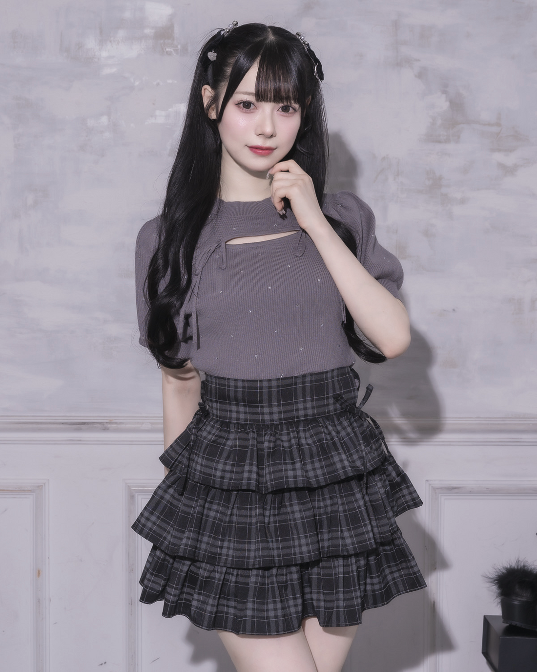 モデル身長：155cm/着用カラー : チャコール