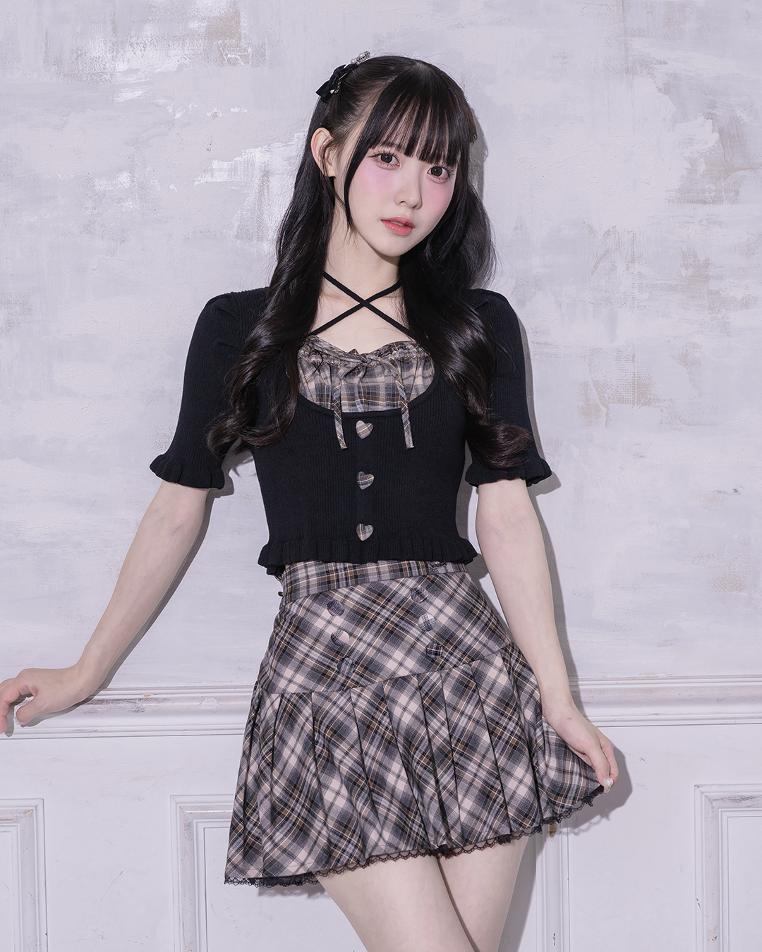 フロントボタンチェックプリーツミニスカート – pium フロントボタンチェックプリーツミニスカート – pium
