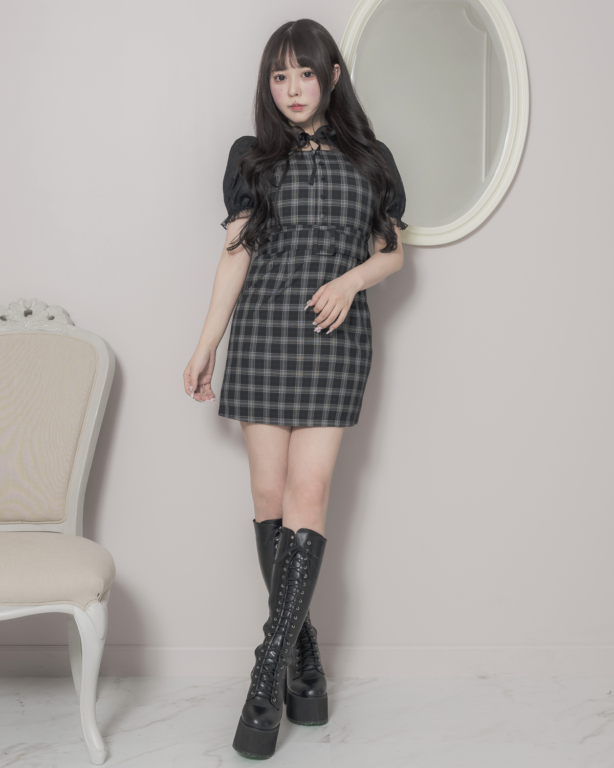 レースケープベルトミニワンピース