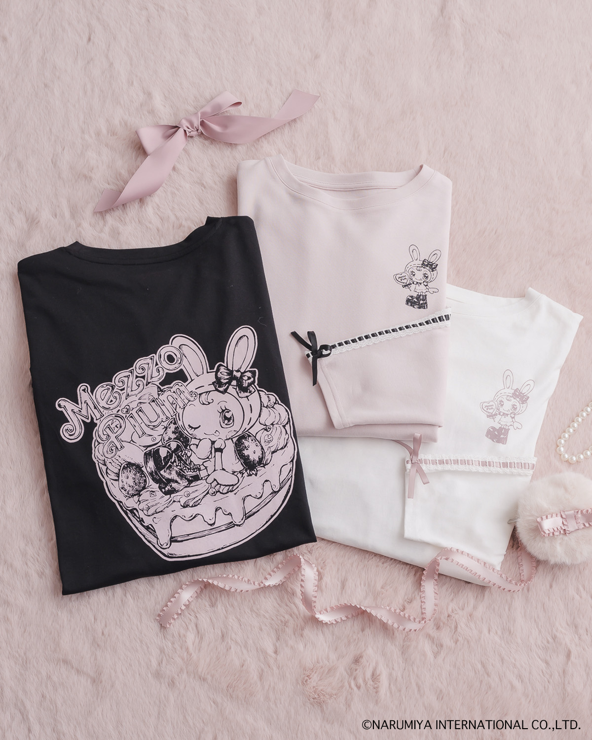 pium×Mezzo Piano ベリエちゃんハートケーキロングTシャツ pium×Mezzo Piano ベリエちゃんハートケーキロングTシャツ
