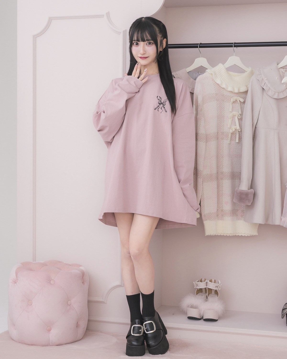 モデル身長:157cm/着用カラー:ピンク