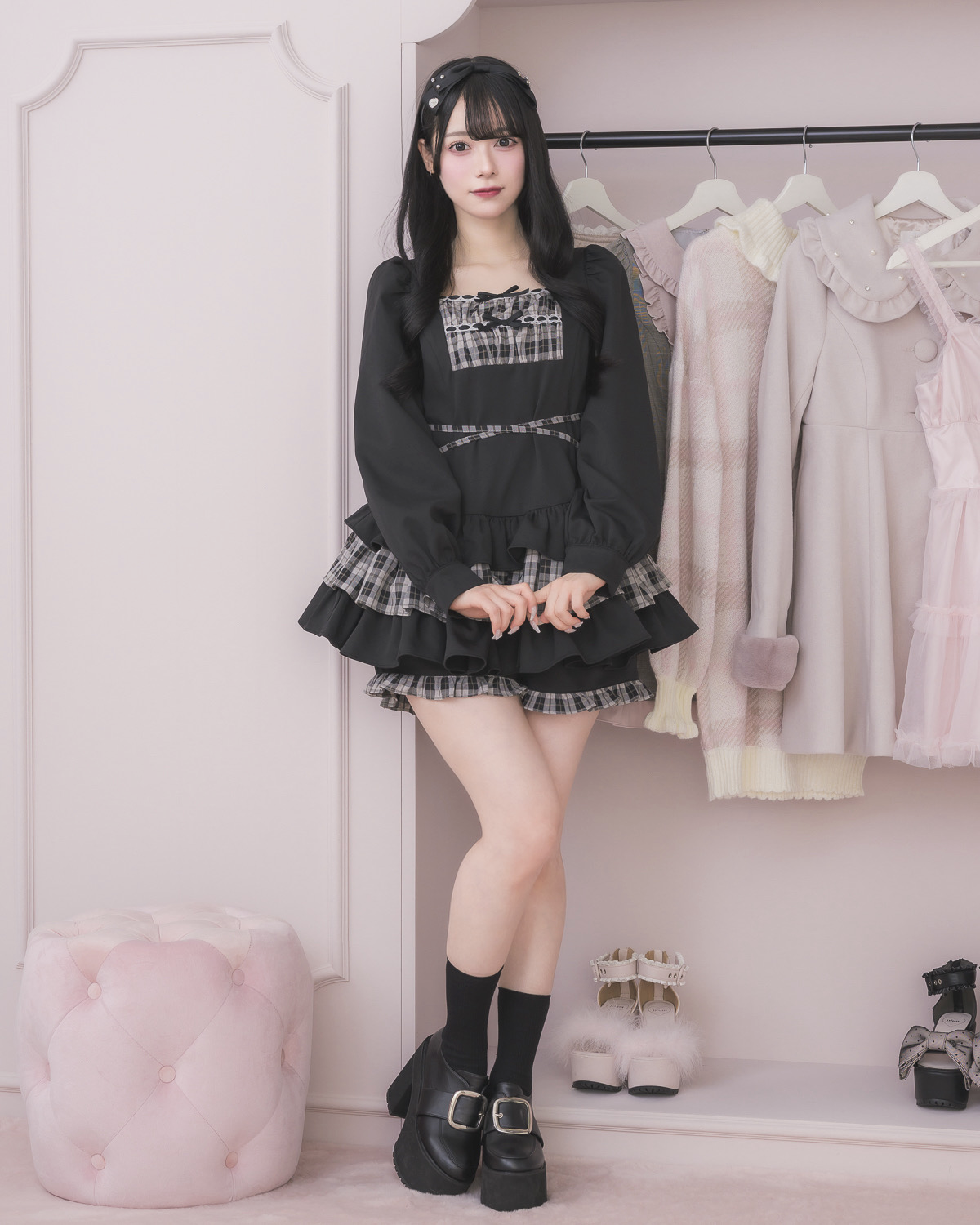 モデル身長：155cm/着用カラー:ブラック