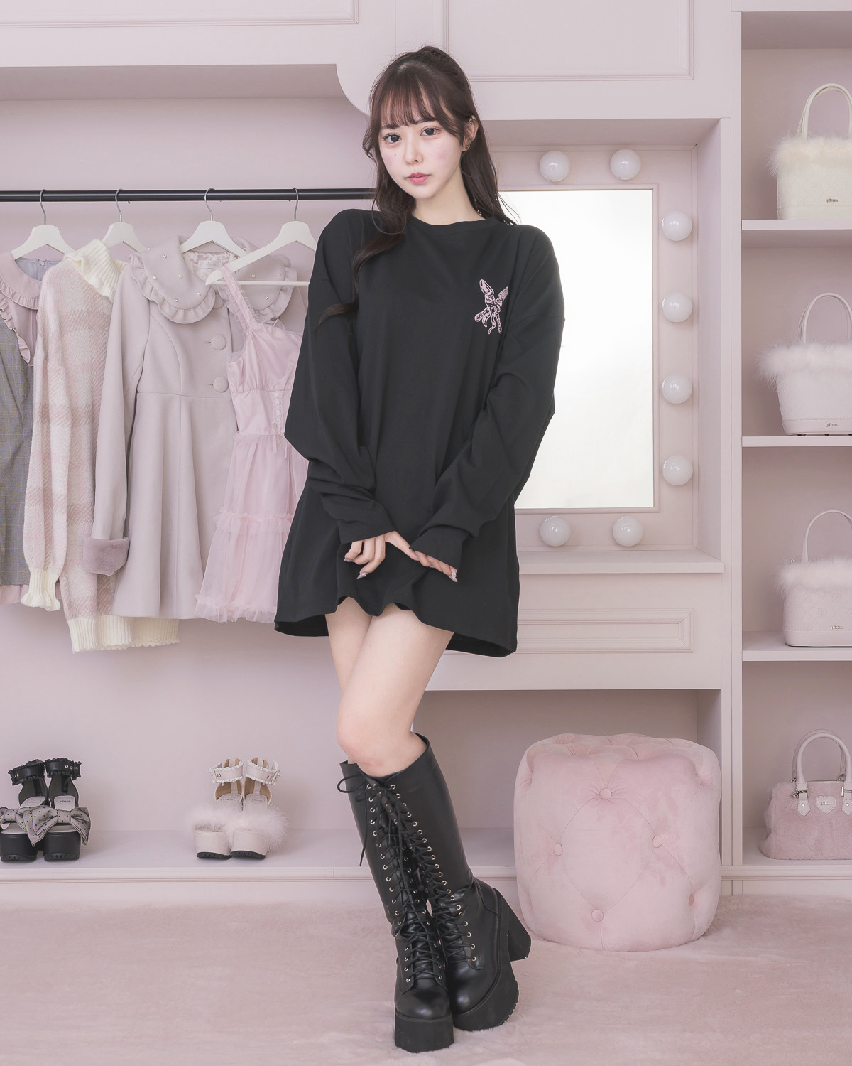 モデル身長：157cm/着用カラー:ブラック